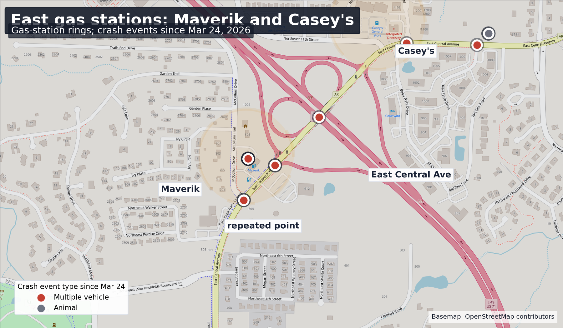 Maverik, Casey's, and East Central hotspot map