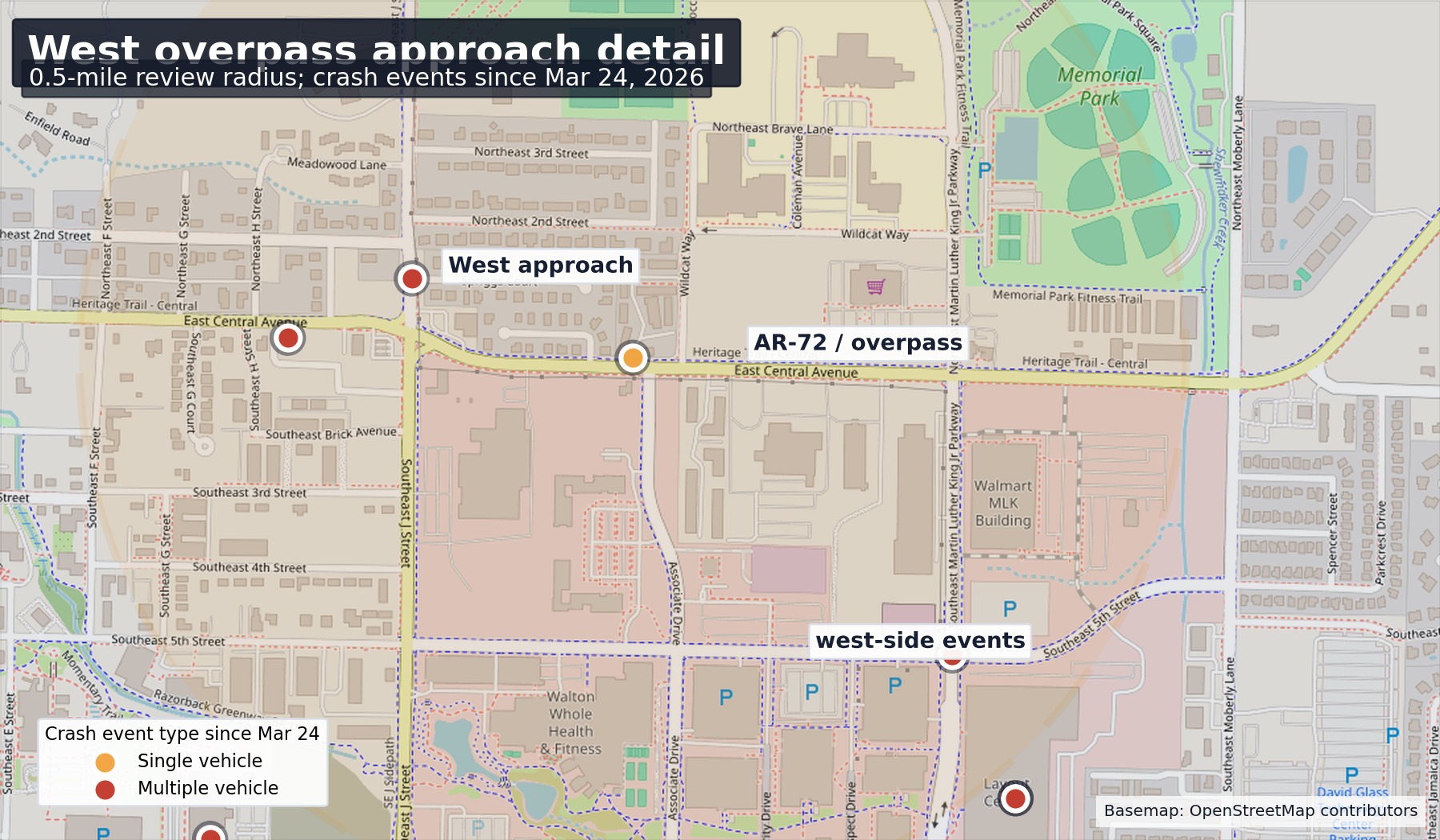 West side overpass approach map